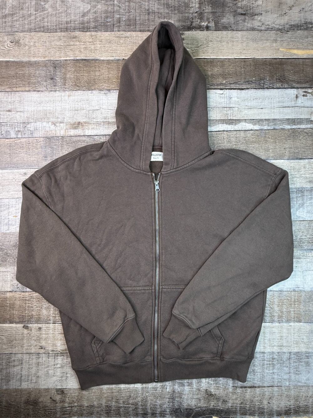 Hollister Men's Size M Brown Boxy Fit Full Zip Hoodie Sweatshirt Surf Grunge Y2K